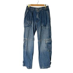 We The Free Jeans Womens 26 Blue Marx Slouchy Cargo Denim Elastic Waist